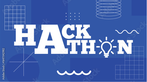 Modern hackathon poster vector design with bold typography, creative light bulb icon, and abstract geometric shapes, perfect for coding events, technology meetups, and innovation challenges.