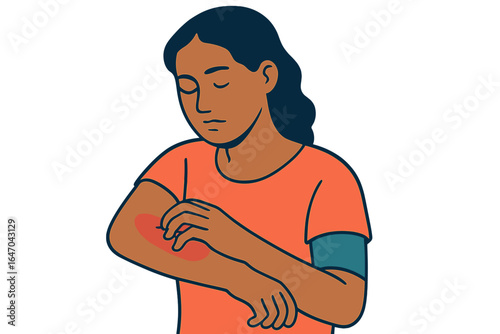 Young woman scratching her arm experiencing skin irritation person scratching arm