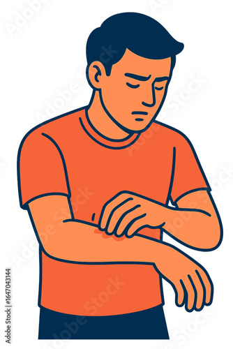 Young man scratching his arm with a concerned expression man scratching arm