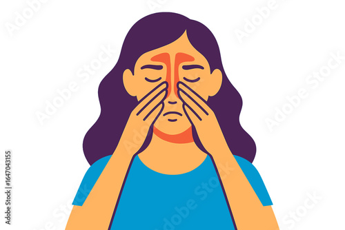 Woman feeling stressed and massaging her face with hands woman with sinus pain