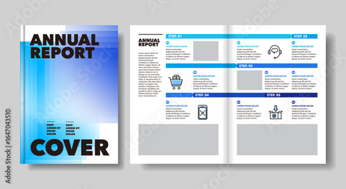 기하학적이고 모던한 애뉴얼리포트 표지와 도비라 디자인, 애뉴얼리포트 브로셔 연차보고서 리플렛 팸플릿 - Modern brochure cover design and Chapter Intro Page for brochures, annual reports, flyers
