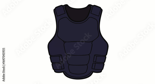 Dark blue tactical body armor vest with segmented plates cartoon style illustration.