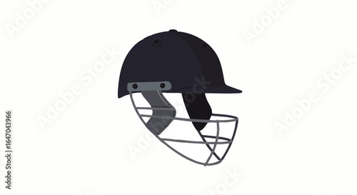 Dark grey cricket helmet with a protective metal face grille Vector illustration of sports safety headgear.