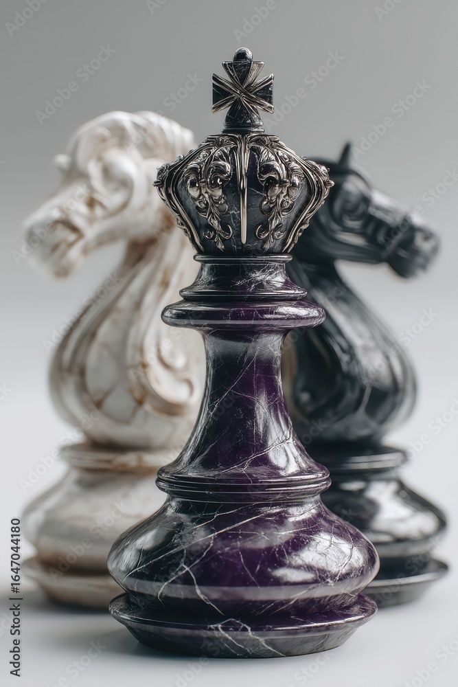 Fototapeta premium Elegant Chess Pieces Showcasing Intricate Metal and Marble Designs
