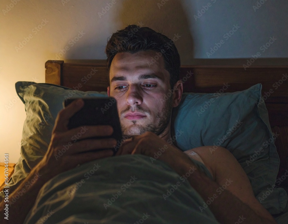 Fototapeta premium Watching Mobile on Bed Screen Time