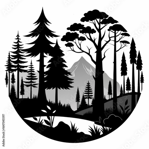 Forest Whisper vector clean black silhouette design white background