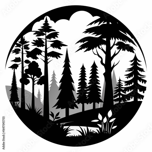 Forest Whisper vector clean black silhouette design white background