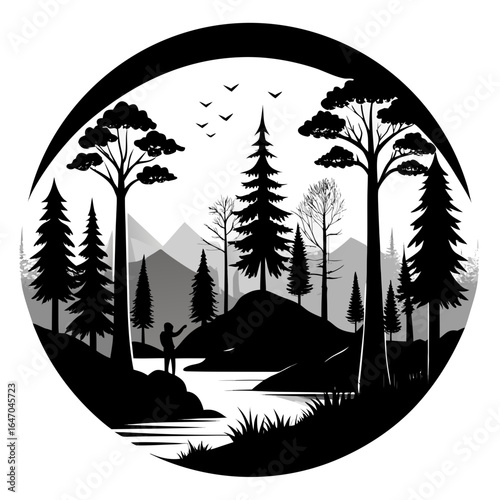 Forest Whisper vector clean black silhouette design white background