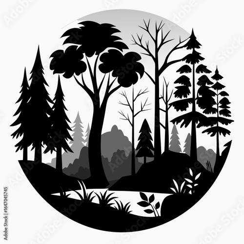 Forest Whisper vector clean black silhouette design white background