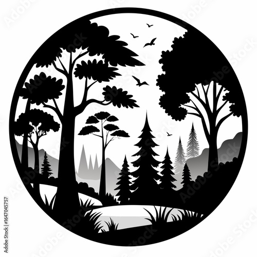 Forest Whisper vector clean black silhouette design white background