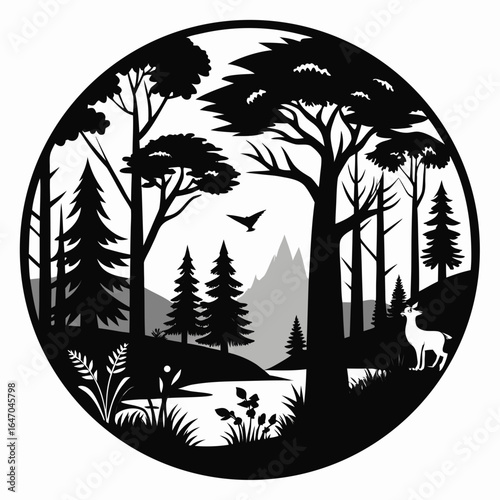 Forest Whisper vector clean black silhouette design white background