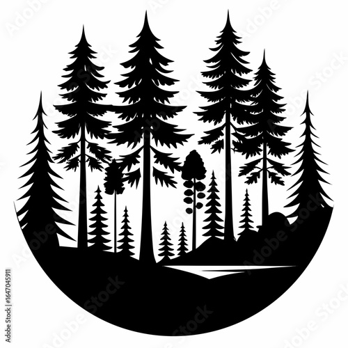 Forest Whisper vector clean black silhouette design white background