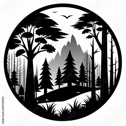 Forest Whisper vector clean black silhouette design white background