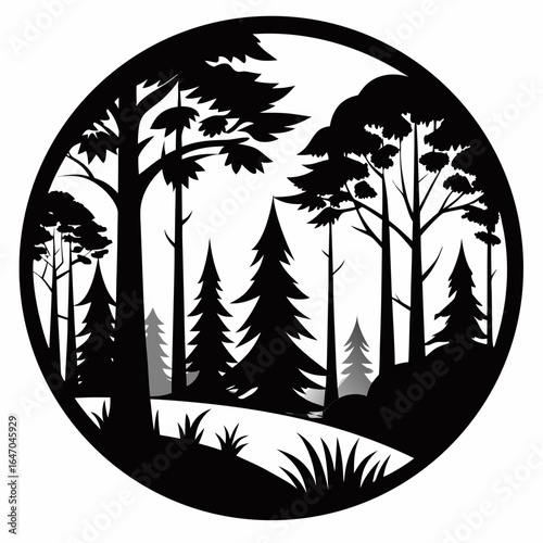 Forest Whisper vector clean black silhouette design white background
