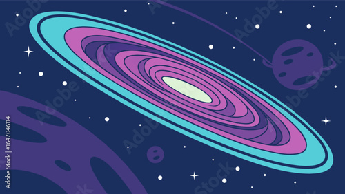 Explore the galaxy cosmic spiral nebula with planets and stars in deep space illustration artwork