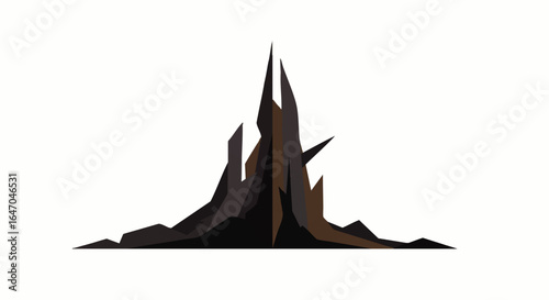Jagged, spiky mountain peak illustration with sharp, angular rock formations in grey, black, and brown tones.