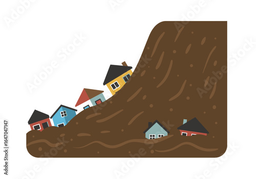 Landslide Disaster: Houses Submerged in Mud and Debris