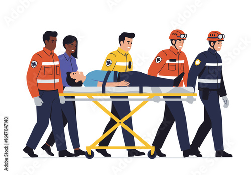 Emergency Responders Transporting Patient on Stretcher for Medical Assistance