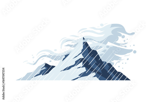 Mountain Peak in Stormy Weather with Rain and Clouds Illustration