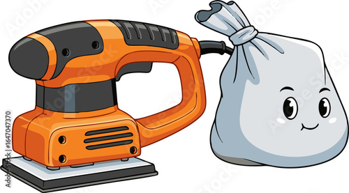 Cartoon Orange Random Orbital Sander with a Cute Dust Bag