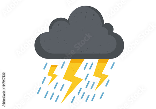 Cartoon Storm Cloud with Lightning and Rain