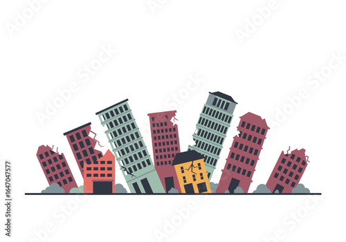 Collapsed Buildings After Earthquake Disaster Illustration
