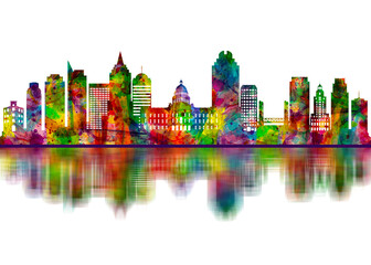 Fotobehang Aquarelschilderij wolkenkrabber  Sacramento skyline abstracte kunst  © Towseef Dar