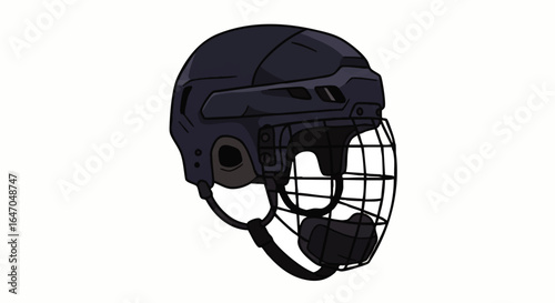 Modern dark grey ice hockey helmet with a full protective face cage, illustrated style.