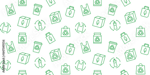 Seamless Vector Pattern of Recycle: Eco-Friendly Green Background with Sustainable Packaging and Reusable Icons