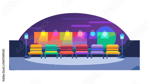 Colorful park benches street lamps vector illustration for outdoor seating and public space design concept