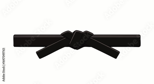 Sleek Black Martial Arts Belt Tied in a Traditional Knot, Cartoon Style Illustration