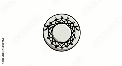 Stylized basketball hoop with a woven net, seen from a direct top-down aerial view.