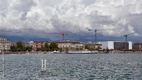Geneva, Switzerland, right panning, across Lake Geneva, from 