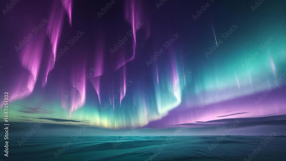 Fototapeta premium Photorealistic Aurora Borealis with Teal to Purple Gradient and Icy Mist