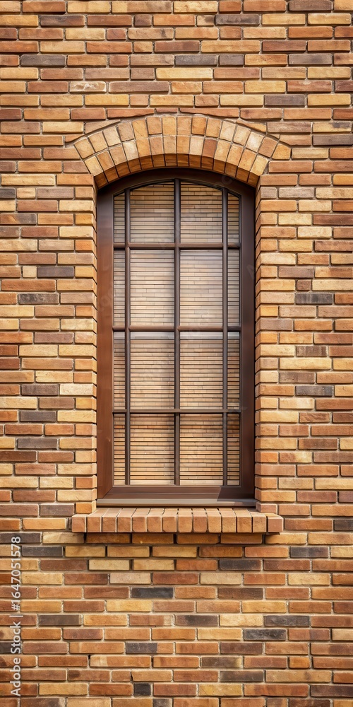 Obraz premium Classic brown stone brick wall with a glazed brick window featuring soft natural light