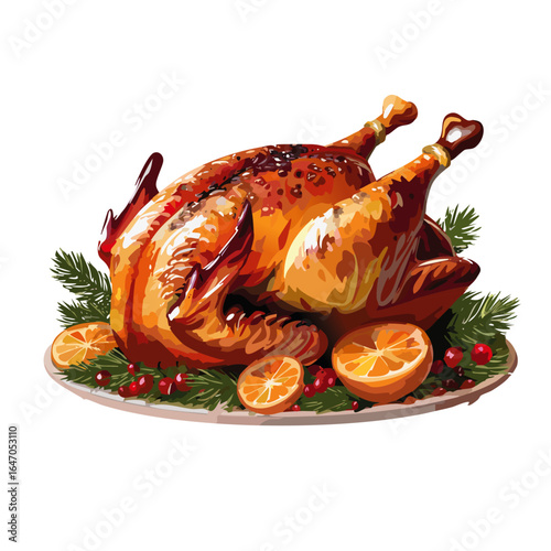 roasted christmas turkey with vegetables on plate vector graphic design