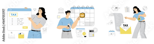 Tax payment concept, Federal taxation. Payment of a bill, check, invoice. Flat vector illustration isolated on white background.	
