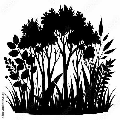 Wild Thicket vector clean black silhouette design white background