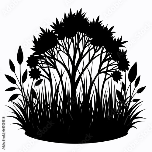 Wild Thicket vector clean black silhouette design white background