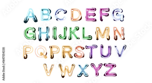 Vibrant alphabet set for creative designs, colorful uppercase letters for unique typography projects