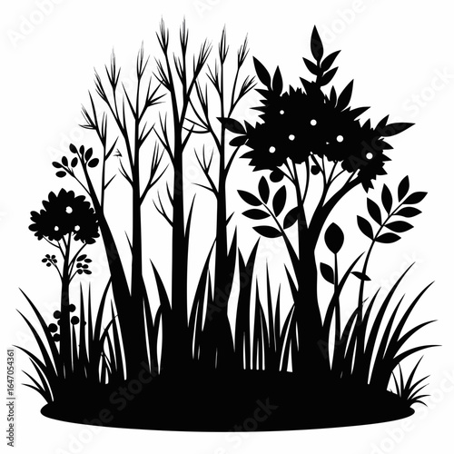 Wild Thicket vector clean black silhouette design white background