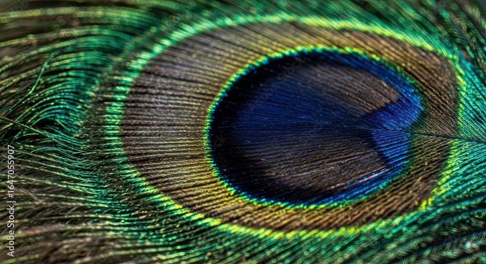 Obraz premium Vibrant Peacock Feather Detail with Blue Eye and Green Filaments