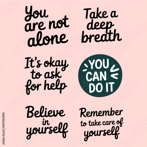 Mental health affirmation stickers with line art and calming colors