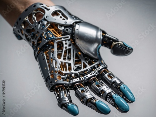 Close-up of 3D Printed Prosthetic Hand With Mechanical Details