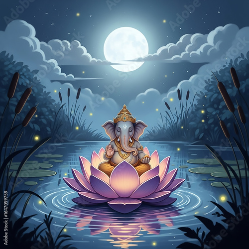 Lord Ganesha Meditating on ...