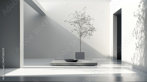 Minimalist style with clean lines, smooth surfaces, high contrast, sharp focus, simple composition, and abstract forms in a spacious, balanced design.
