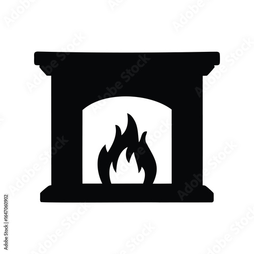 Black silhouette of a fireplace with burning fire inside, simple and clean