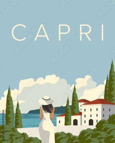 Capri travel poster, card, banner