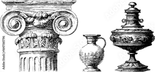 Elegant marble column and classic vase engraving design for architectural and art projects