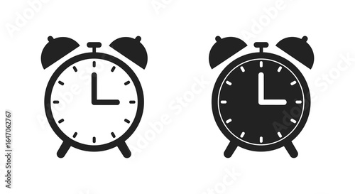 Two Alarm Clocks Vector Illustration One Filled One Outlined Isolated on White